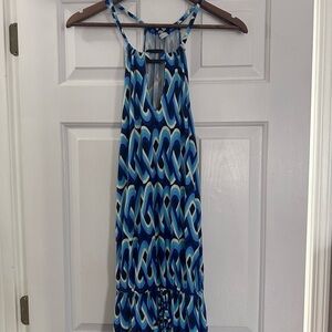 Blue and White Patterned Halter Dress